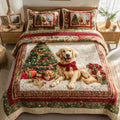 Christmas Golden Retriever 3-Piece Quilted Bedding Set NCU0HH218